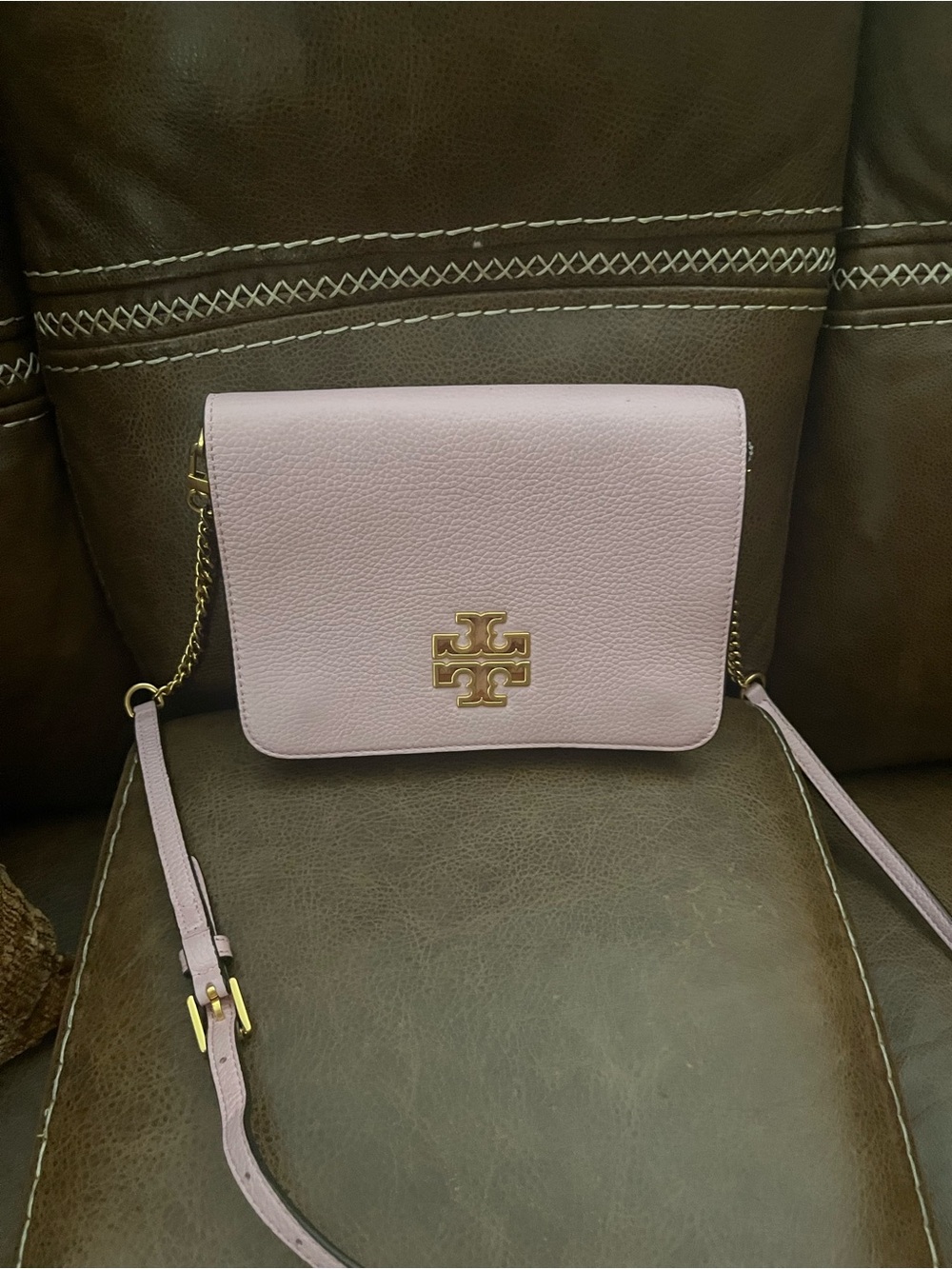 Tory Burch Pale Pink Leather Crossbody with Gold Logo